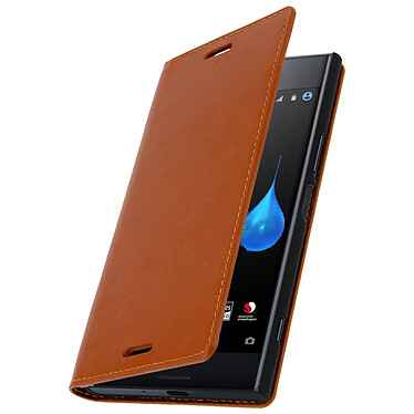 Avizar Etui Xperia XZ Premium Coque Clapet Portefeuille Cuir Camel - Fonction stand