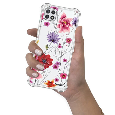 Evetane Coque Samsung Galaxy A22 5G Silicone antichocs Solides coins renforcés  transparente Motif Fleurs Multicolores pas cher