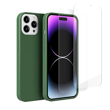 Acheter Evetane Coque iPhone 14 Pro Max Silicone liquide Vert Foret + 2 Vitres en Verre trempé Protection écran Antichocs