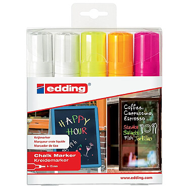 EDDING Pochettes de 5 marqueurs craie liquide pointe ogive 4-15mm. 5 Assortis