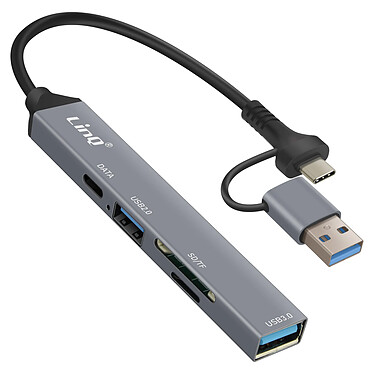 LinQ Hub USB C et USB avec USB-C + USB 2.0 + 3.0 Lecteur Cartes SD et TF Noir