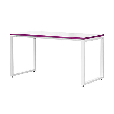 Bureau Blanc  MT1 Elégance L160xP67 Plateau Blanc -Prune et Piétement Blanc