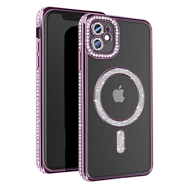 Avizar Coque Diamant pour iPhone 11 Protection MagSafe Contour Strass Violet