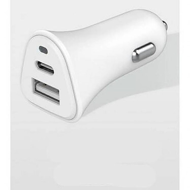 JUST GREEN Double Chargeur voiture USB A+C PD 37W (12+25W) Power Delivery Souple Blanc