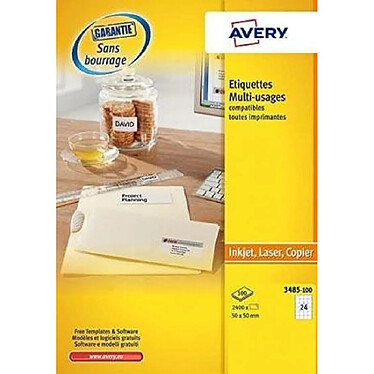 AVERY Boîte de 2400 étiquettes blanches multi usages 50 x 50 mm 3485-100