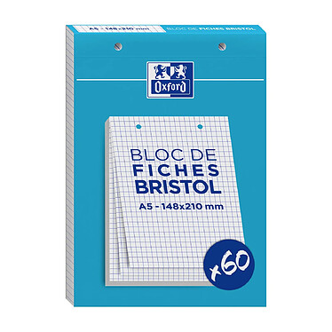 OXFORD Bloc de 60 fiches bristol 148X210 perforées Q5/5 blanc