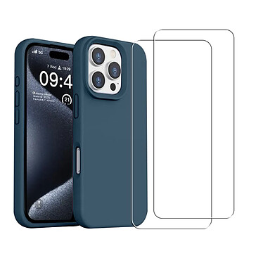 Acheter Evetane Coque iPhone 16 Pro Max Silicone liquide Bleue Marine + 2 Vitres en Verre trempe Protection ecran Antichocs