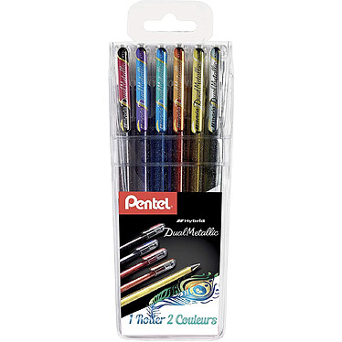 PENTEL Pochette de 6 Rollers encre gel métallique Dual Metallic K110