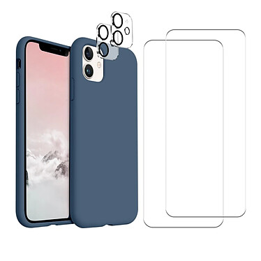 Acheter Evetane Coque iPhone 11 Bleue Silicone Liquide + 2 Protections écran et 2 protections Objectif Caméra