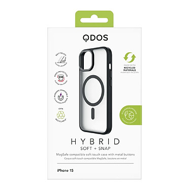 Avis QDOS Coque pour iPhone 15 Hybrid Soft avec Snap Compatible MagSafe Noir