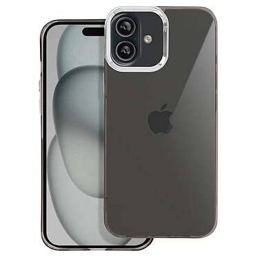 Avizar Coque pour iPhone 16 Souple Finition Fumée Contour Caméra Métallisé Noir