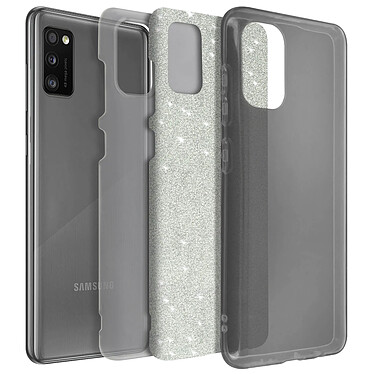 Avizar Coque pour Samsung Galaxy A41 Paillette Amovible Silicone Semi-rigide argent