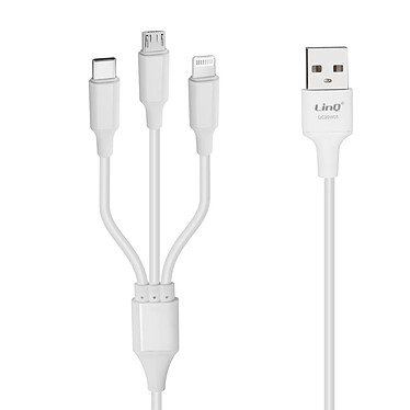 LinQ Câble USB 3 en 1 vers Micro-USB iPhone Lightning USB Type C Intensité 5A  Blanc