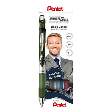 PENTEL Stylo roller à encre gel EnerGel XmRT, set de 4 couleurs noir, bleu nuit, bordeaux, vert olive