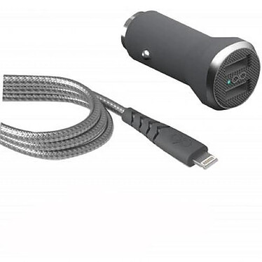 Force Power Chargeur voiture 2.4A IC Smart + Câble renforcé USB A/Lightning Gris