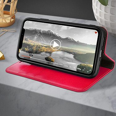 Avizar Étui iPhone 11 Pro Folio Cuir Véritable Porte cartes Support Vidéo rouge pas cher