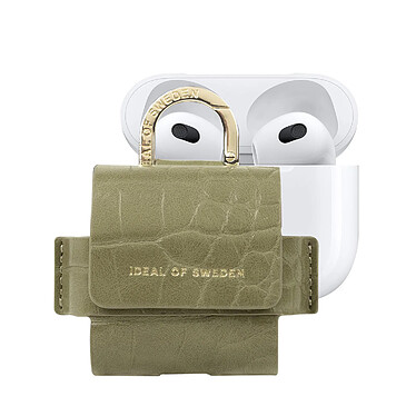 IDEAL OF SWEDEN Mini Sac pour AirPods 3 Modèle Flo Texturé Croco avec Mousqueton Vert