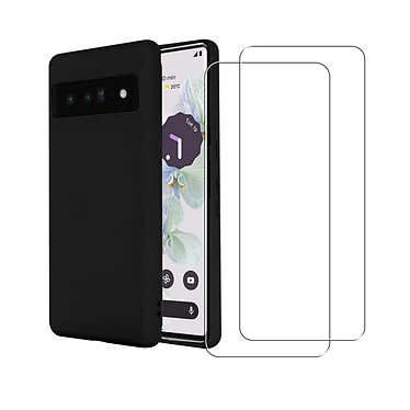 Acheter Evetane Coque Google Pixel 7 Silicone Liquide Noire + 2 Vitres en verre trempé Protection écran