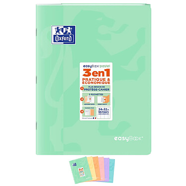 OXFORD Cahier piqûre EASYBOOK Pastel 24 x 32 cm 96p 90g grands carreaux coloris aléatoire