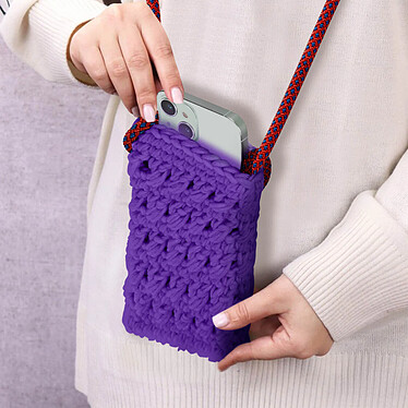 Avis Avizar Sac Bandoulière pour Smartphone Tricoté Main Motif Fleur  Violet