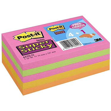 POST-IT Post-it 655S-N Pack de 5 Blocs-Notes Format 127x76 mm Couleur Néon