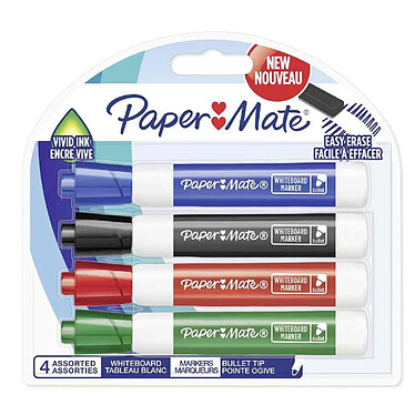 PAPER MATE Marqueur pour tableau blanc, ogive, blister de 4