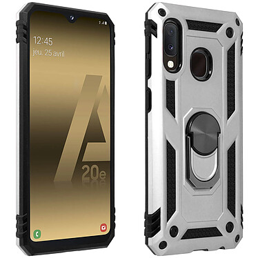 Avizar Coque Samsung Galaxy A20e Bi matière Rigide Souple Bague Support Vidéo Argent