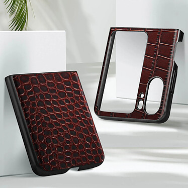 Avis Avizar Coque Cuir pour Oppo Find N2 Flip Effet Croco Deux Pièces Bords Surélevés Marron