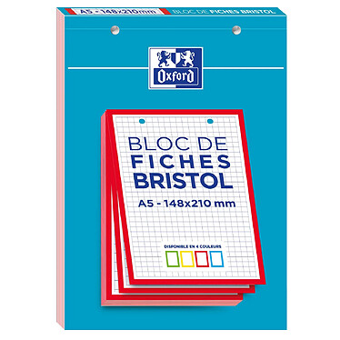 OXFORD Bloc de 30 Fiches Bristol Perforées A5 Q5/5 Bordures rouges