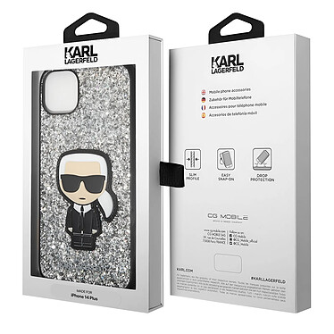 Karl Lagerfeld Coque pour Apple iPhone 14 Plus Glitter Flakes Ikonik Argent pas cher