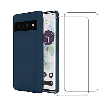 Acheter Evetane Coque Google Pixel 7 Silicone Liquide Bleue Marine + 2 Vitres en verre trempé Protection écran