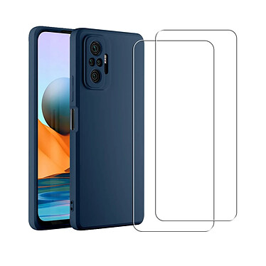 Acheter Evetane Coque Xiaomi Redmi Note 10 Pro Silicone liquide Bleue Marine + 2 Vitres en Verre trempé Protection écran Antichocs