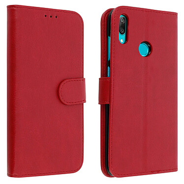 Avizar Étui Huawei Y7 2019 Espace de rangements Fonction Stand Flip Book Cover Rouge