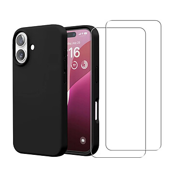 Acheter Evetane Coque iPhone 16 Silicone liquide Noire + 2 Vitres en Verre trempe Protection ecran Antichocs