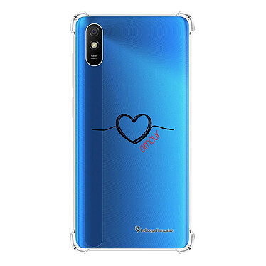 LaCoqueFrançaise Coque Xiaomi Redmi 9A Silicone antichocs Solides coins renforcés  transparente Motif Coeur Noir Amour