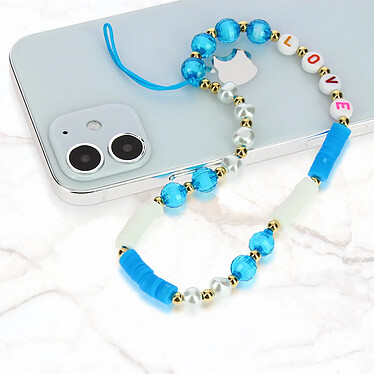 Avizar Bijou de Téléphone Bracelet Love 25cm Collection Lovely Bleu pas cher