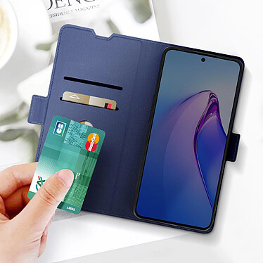 Avis Avizar Étui pour Oppo Reno 8 5G Portefeuille Support Finition Striée Ultra-Slim  Bleu Nuit / Gris