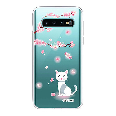 Evetane Coque Samsung Galaxy S10 Plus 360 intégrale transparente Motif Chat et Fleurs Tendance