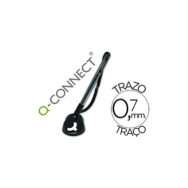 Q-CONNECT Stylo-bille sur socle support adhésif chaîne plastique trait 0.7mm encre bleue x 12