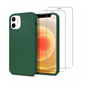 Acheter Evetane Coque iPhone 12 Mini Silicone liquide Vert Foret + 2 Vitres en Verre trempé Protection écran Antichocs