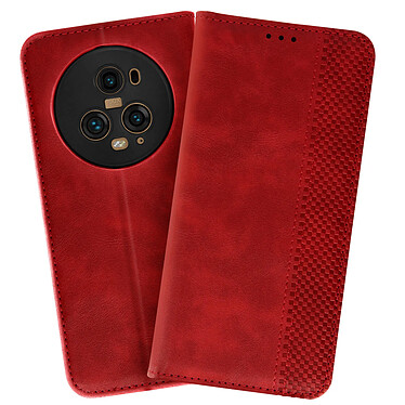 Avizar Étui pour Honor Magic 5 Pro portefeuille et support vidéo motif croisillon  Rouge pas cher