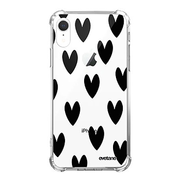 Evetane Coque iPhone Xr anti-choc souple angles renforcés transparente Motif Coeurs Noirs