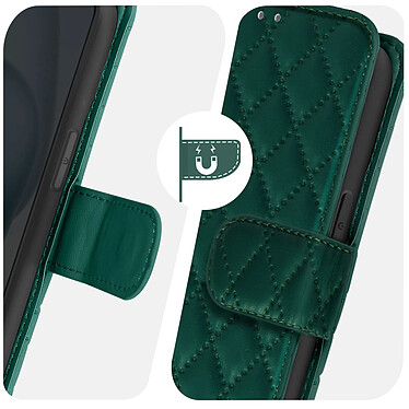 Avizar Étui pour iPhone 15 Portefeuille Design rhombique matelassé  vert pas cher