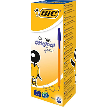 BIC Stylo bille ORANGE Pointe Fine 0,7mm Encre Bleue x 20