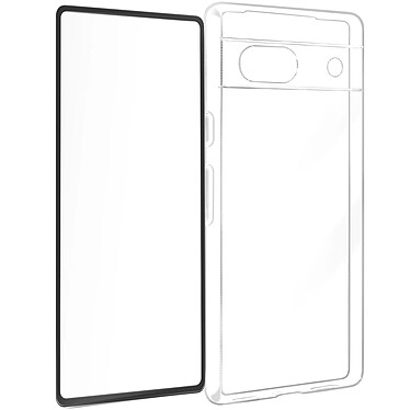 Avizar Coque pour Google Pixel 7a Silicone Gel et Verre Trempé Bord Biseauté Noir