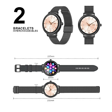 Acheter EVETANE Montre Connectée Femme Noire + 1 bracelet noir offert