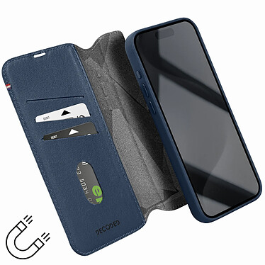 Decoded Folio Détachable Compatible avec le MagSafe en cuir pour iPhone 15 Pro Navy pas cher