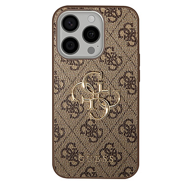 Guess Coque pour iPhone 15 Pro Découpes Précises et Bords Surélevés Marron