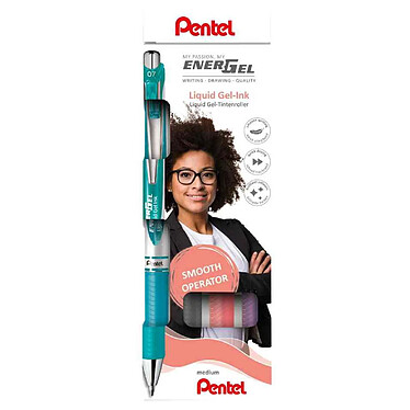 PENTEL Stylo roller à encre gel EnerGel XmRT, set de 4 couleurs corail, lilas, gris, turquoise