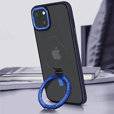 Avizar Coque MagSafe pour iPhone 15 Plus Silicone Gel Anneau Fonction Support  Dos Givré Contour Bleu Marine pas cher